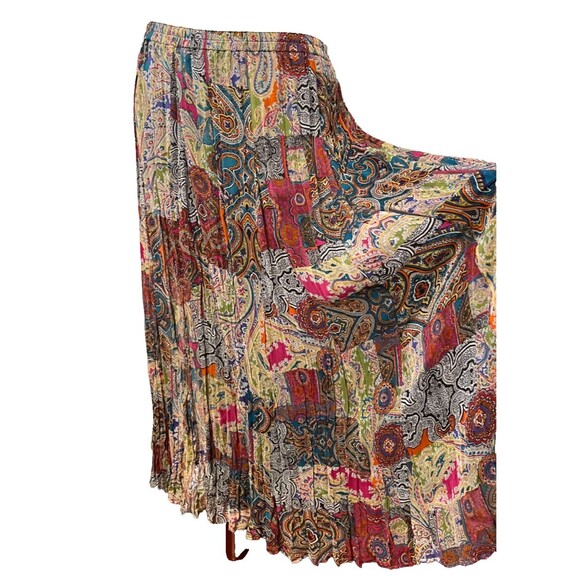 Chico’s Size 1 M 100% Silk Broomstick Maxi Skirt Multi-Color Paisley Crinkle EUC - Picture 1 of 8